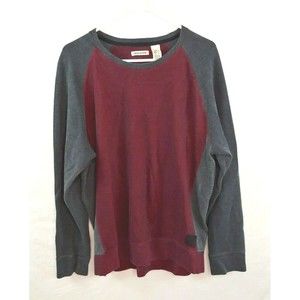 DKNY Jeans Mens Shirt Sz Large Long Sleeve Raglan Two Tone Gray Burgundy